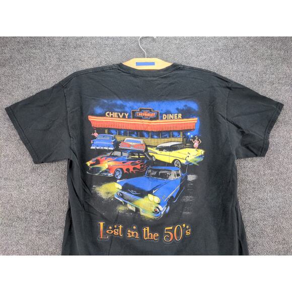 Mens Chevrolet Lost in the 50's T Shirt Size L Black Graphic Logo - Picture 3 of 13